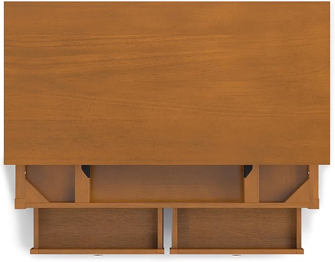 SIMPLIHOME Warm Shaker Lift Top Coffee Table - 48 inch Wide Solid Wood Cocktail Table in Light Golden Brown, Transitional Living Room Table with Hidden Storage, 2 Drawers, and Open Shelf