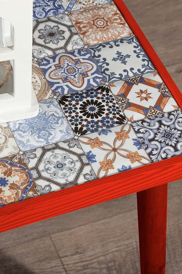 Comfyt Coffee Table, Handmade Side Table, End Table, Nightstand Nesting Table Bedside Table Accent Table Home Essentials Wood Tiled Top Rustic Table Ceramic Tiles Mexican Tile Table