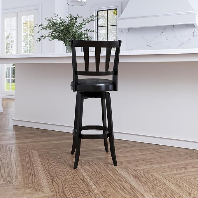 Hillsdale Presque Isle Wood Swivel Stool with Faux Leather Seat, Bar Height, Black