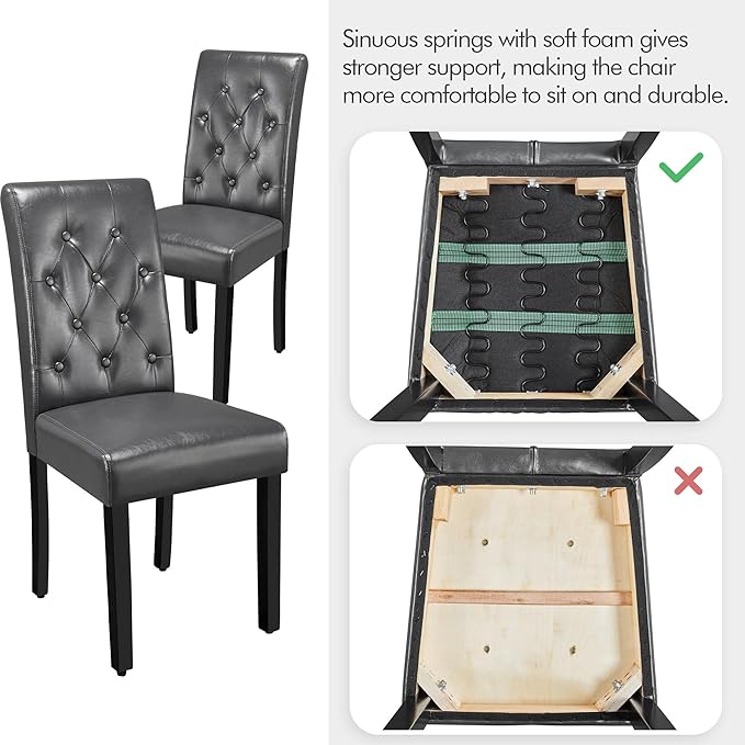 Yaheetech Dining Chairs Set of 2 Modern Style Faux Leather Dining Room Chairs with Solid Wood Legs and Button Tufted Padded for Home Kitchen, Gray