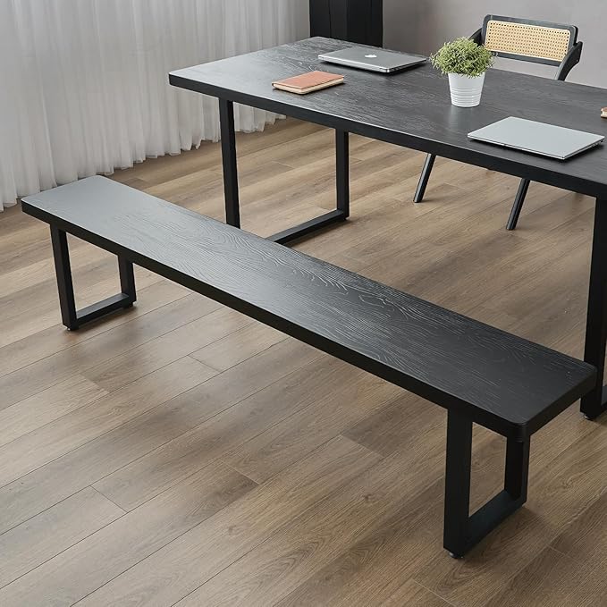 Black Bench Wooden Bench with Metal Legs Suitable for Dining Room Living Room Office Conference Room Indoor Stool Multiple （55.12in）