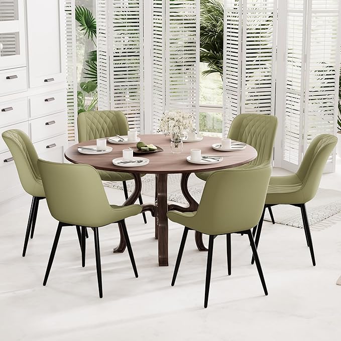 YOUNIKE Dining Chairs Set of 2 with High Back Mid Century Modern Kitchen Dining Room Chairs Faux Leather Upholstered Comfortable Wide Seat Padded Accent Side Chair for Living Room Avocado Green