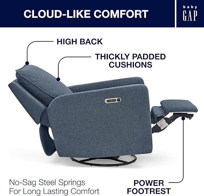 Delta Children babyGap Harlowe Power Recliner with USB-A and Type-C Ports Greenguard Gold Certified – Stain-Resistant Performance Fabric is Oeko-TEX Standard 100 Certified, Slate