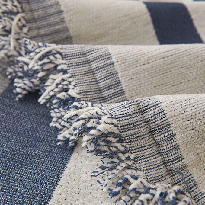 STACYPIK Reversible Boho Blue Beige Couch Cover for 2 Cushion Couch Sofa Cover for Dogs Anti-Scratch Furniture Protector Cover with Tassels for Pet Cat Non-Slip Loveseat Cover for Sectional-71X102IN