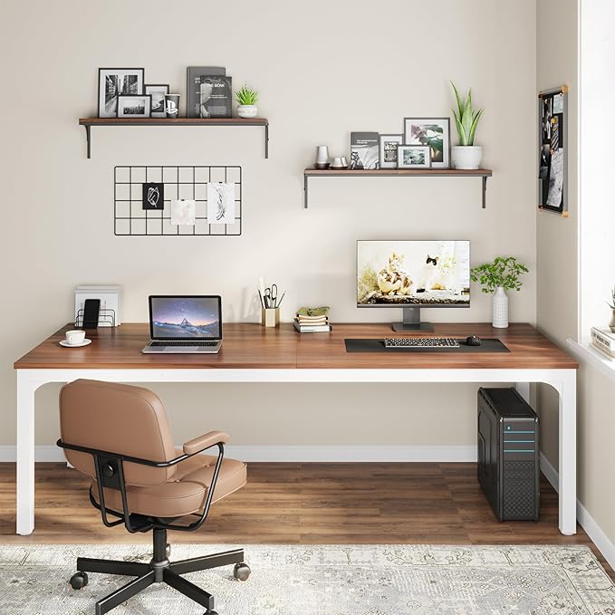 Tribesigns 78.7 Inches Extra Long Computer Desk 2 Person Desk, Double Long Desk, Workstaion for Home Office (Walnut+White)