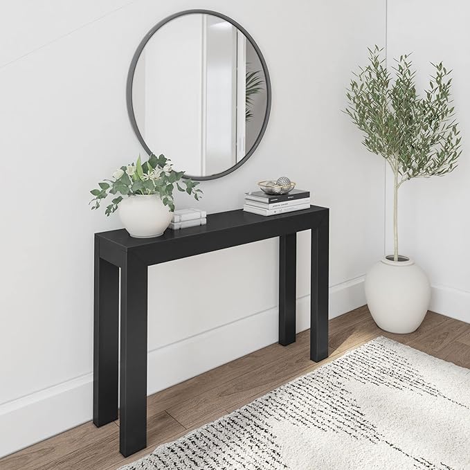 Plank+Beam Modern Solid Wood Console Table, 46.25 Inch, Sofa Table, Narrow Entryway Table for Hallway, Behind The Couch, Living Room, Foyer, Easy Assembly, Black