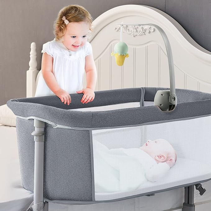 RONBEI Baby Bassinet Bedside Sleeper, Easy to Assemble Bassinets for Baby/Infants, Height Adjustable Bedside Bassinet for Newborn Baby