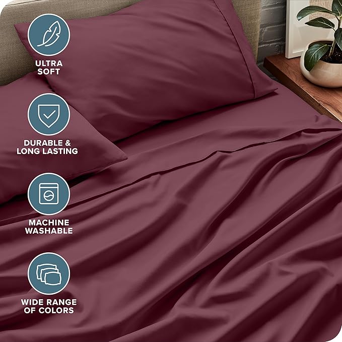 Bare Home Queen Sheet Set - Luxury 1800 Ultra-Soft Microfiber Queen Bed Sheets - Double Brushed - Deep Pockets - Easy Fit - 4 Piece Set - Bedding Sheets & Pillowcases (Queen, Burgundy)