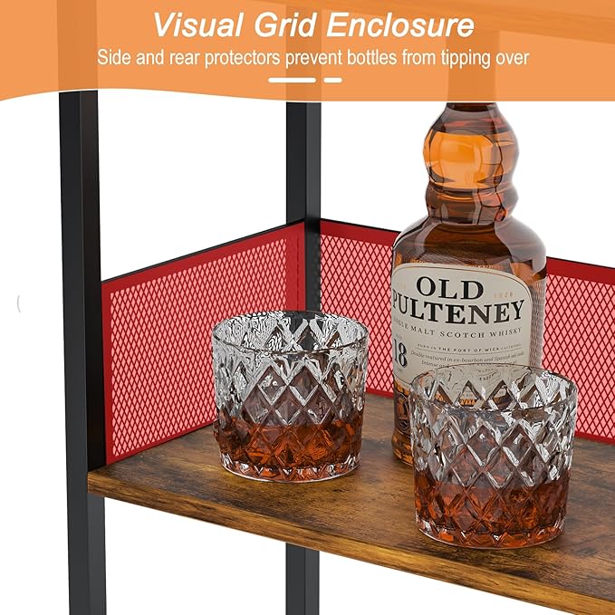 Wine Rack Freestanding Floor:4 Tier Whiskey Wine Rack Mini Bar Cart,Liquor Cabinet-Home Bar for Bottles,Cocktail Shaker,Mugs-(23.6 * 11.8 * 40inch)