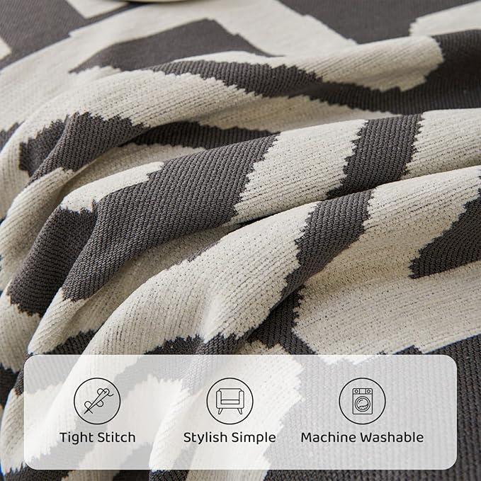 STACYPIK Simple Dark Grey Boho Sofa Cover for Sectional Soft Tassel Chenille Couch Cover for 3 Cushion Couch Reversible Loveseat Cover for Dogs Cats Non-Silp Furniture Cover Multi-Use Blanket-91x150IN