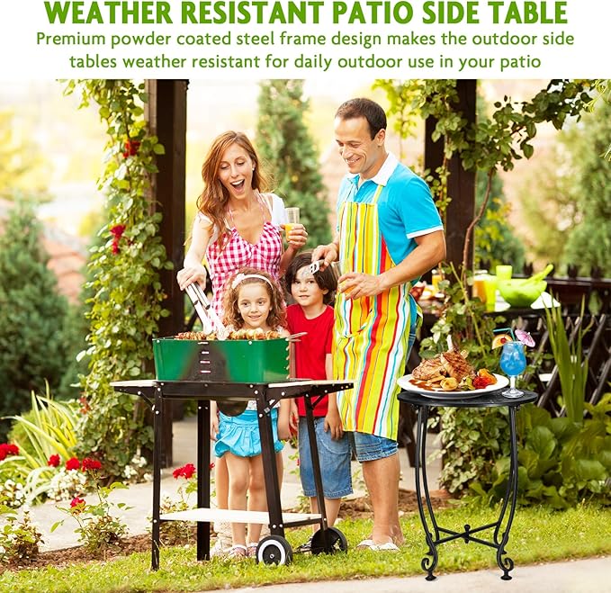 2 Pack 14 Inch Outdoor Side Table for Small Spaces, Patio Side Table,Plant Stand,Round Metal End Table for Patio,Yard Porch Balcony Garden