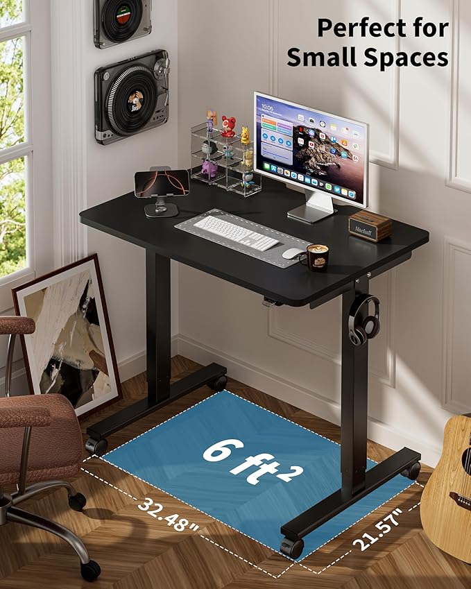 Okin Small Electric Standing Desk, 36" x 24" Whole Piece Height Adjustable Desk, Black Sit to Stand Desks Computer Workstation with Wheels for Home Office