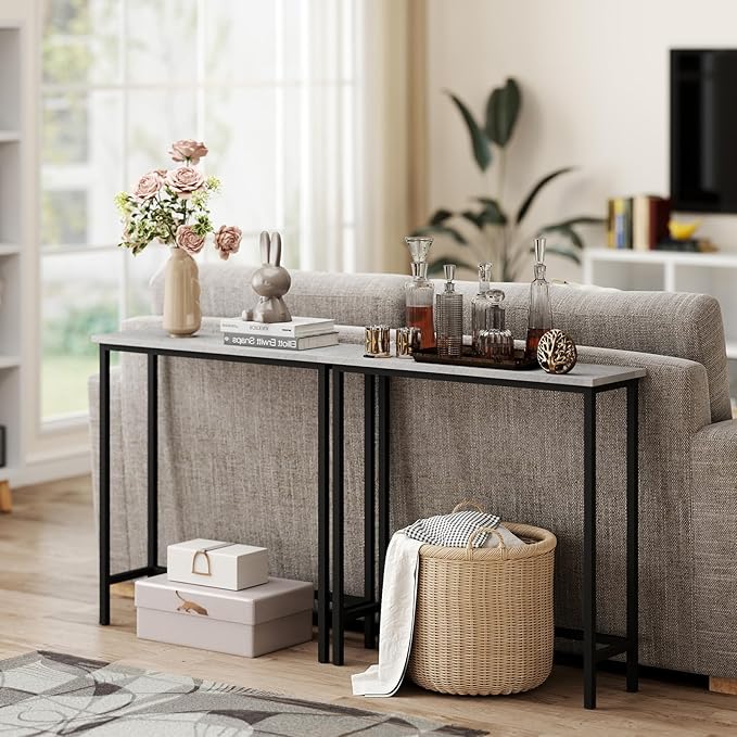 HollyHOME Narrow Hallway Table, 29.5" Small Console Table, Slim Entryway Table, Sofa Table, for Hallway, Bedroom, Living Room, Foyer, Dark Grey Visit The Store