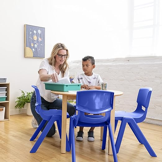 ECR4Kids 14in Plastic School Stack Chair, Classroom Furniture, Blue, 4-Pack
