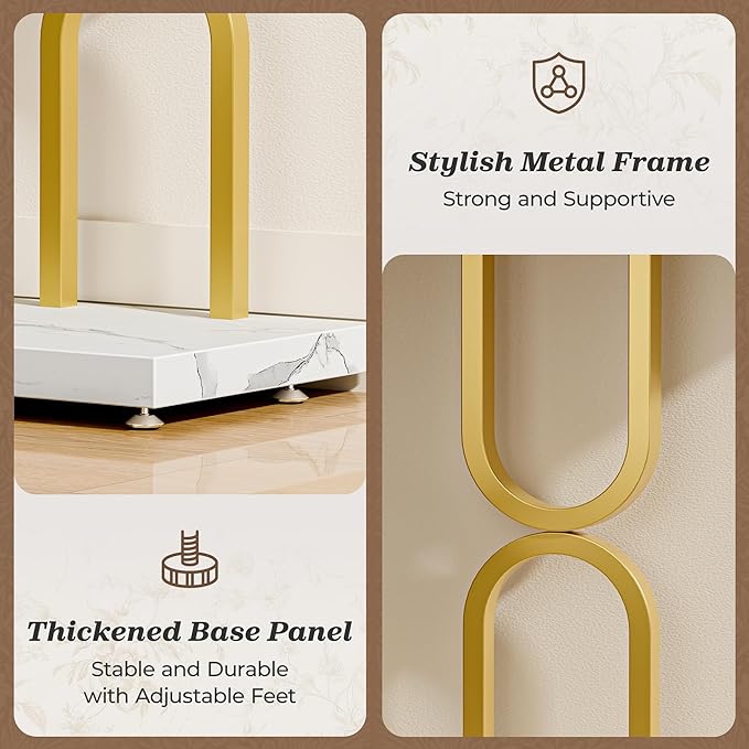 Huuger 47.2 Inch Entryway Table with Marble Top, Modern Console Sofa Table, Accent Table, for Entry, Hallway, Entrance, Foyer, U-Shaped Metal Base, White Marble & Gold