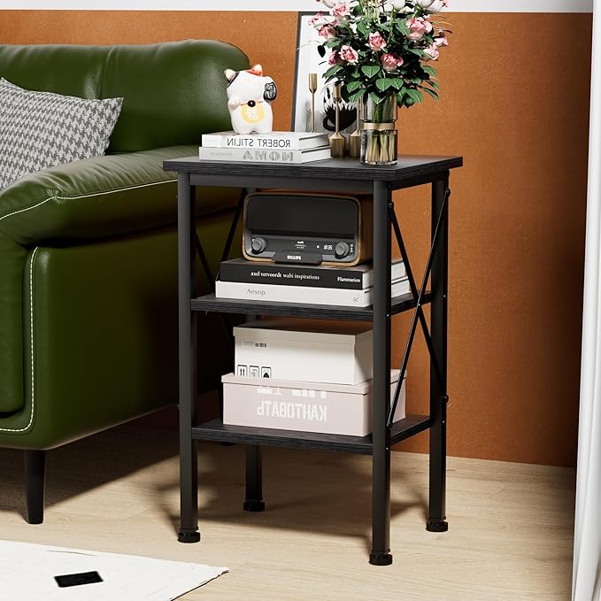 VECELO Modern Nightstands X-Design Side End Table Night Stand with Storage Shelf for Bedroom,Living Room,Set of 2 (Black A2)
