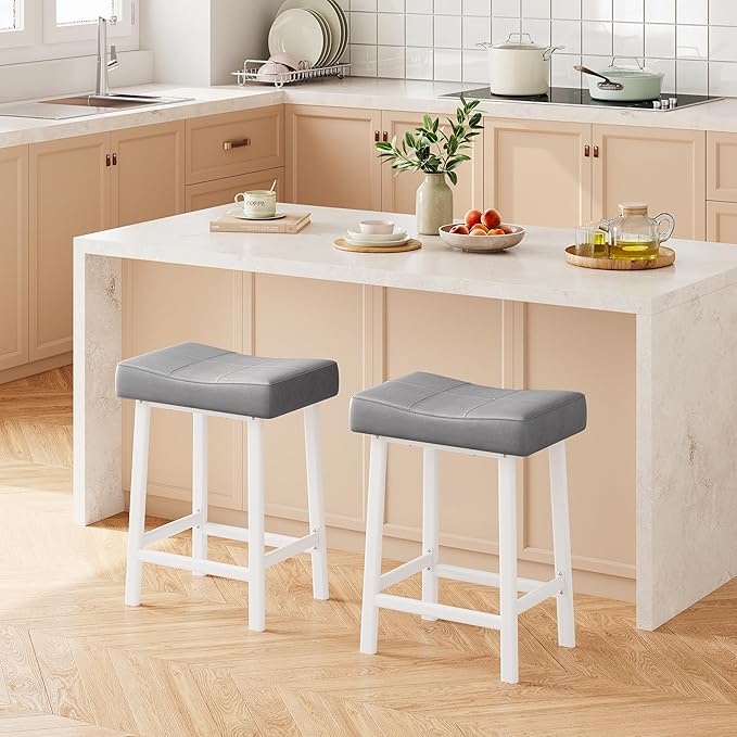 GarveeHome Counter Height Bar Stools Set of 4, 24 Inch Barstools for Kitchen Island Counter, Upholstered Padded Saddle Chairs with Curved Cushion, Easy Assembly, Grey