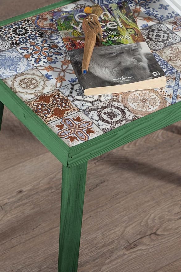 Comfyt Coffee Table, Side Table, End Table, Nightstand Nesting Table Plant Stand Bedside Table Accent Table Home Essentials Wood Tiled Top Rustic Table Ceramic Tiles Mexican Tile Table