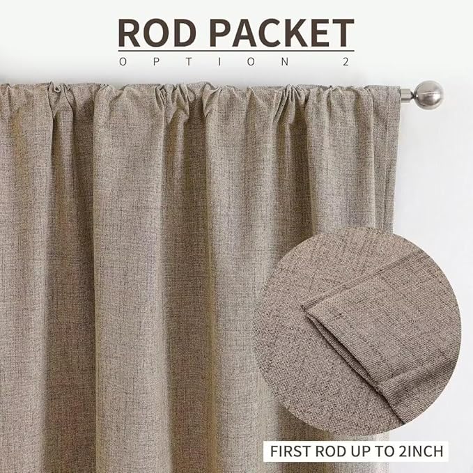 Joydeco Natural Linen Curtains 84 inch Length 2 Panels Set Burg 100% Blackout Patio Door Curtain Room Darkening Sliding Door Curtains Thermal Insulated Back tab Rod Pocket(105x84 inch, Linen)
