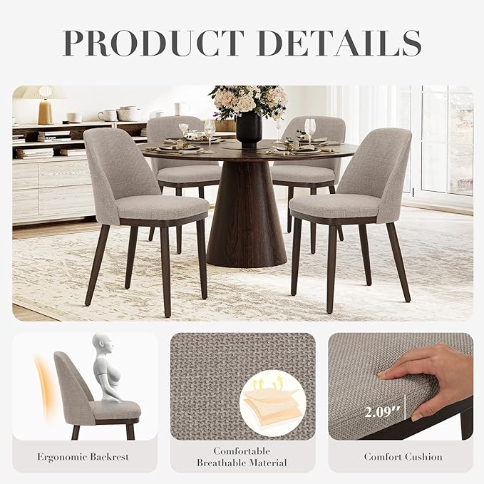 COLAMY Upholstered Dining Chairs Set of 6, Modern Kitchen Chairs with Back, Fabric Side Dining Room Chairs with Wood Legs for Kitchen Dining Room Restaurant, Camel