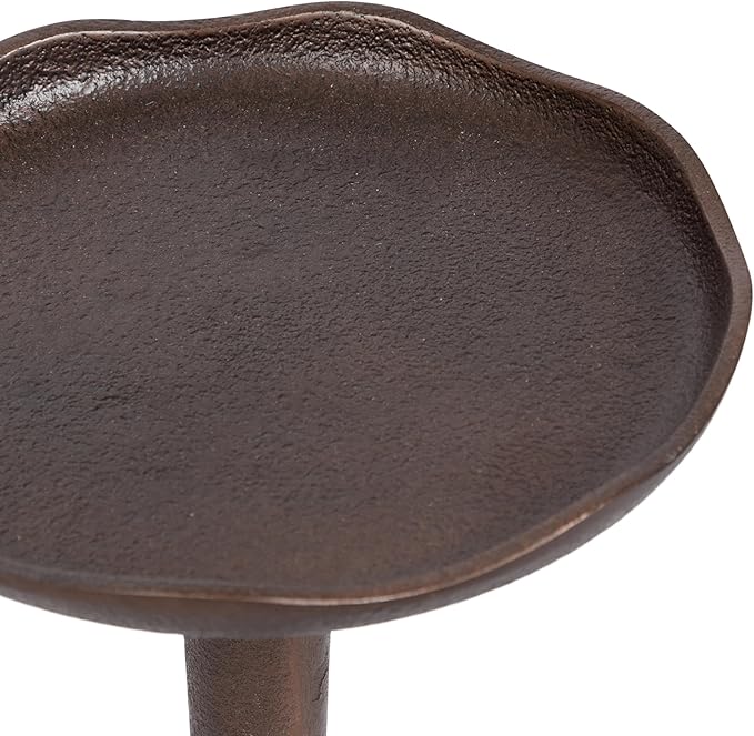 Kate and Laurel Alessia Modern Decorative Metal Drink Table, 8 x 8 x 22, Bronze, Round Cast Aluminum Pedestal Plant Stand with Rough Texture and Deckled Edge