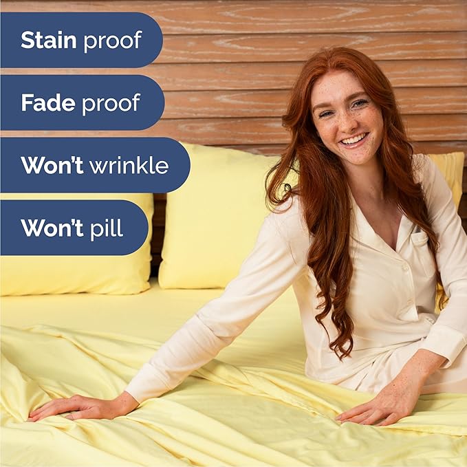 Cal King Size 4 Piece Sheet Set - Comfy Breathable & Cooling Bed Sheets Set - Hotel Luxury Bedding for Women, Men, Kids, Teens, Boys & Girls - Deep Pockets, Soft and Wrinkle Free - Oeko-Tex - Yellow