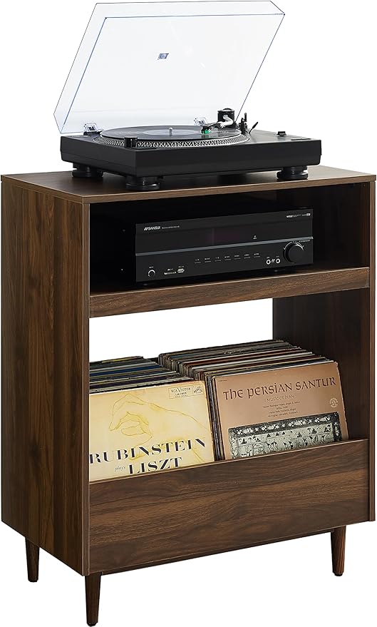 Crosley Furniture Liam Turntable Record Player Stand with Storage for Vinyl Records, Mid Century Modern, Walnut