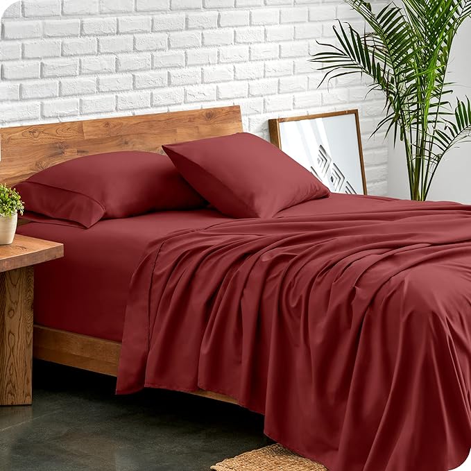 Bare Home Full Extra Long Sheet Set - 1800 Ultra-Soft Microfiber Full XL Bed Sheets - Double Brushed - Deep Pockets - Easy Fit - 4 Piece Set - Bed Sheets (Full XL, Rosewood)