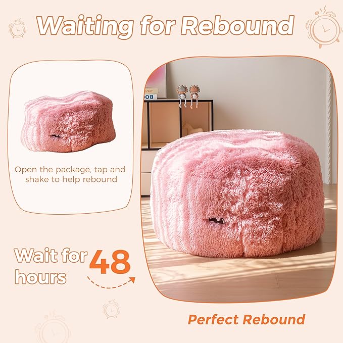 MAXYOYO Kids Bean Bag Chair, Stuffed Faux Fur Bean Bag for Toddler, Ultra Soft Floor Sofa with High-Density Foam Filling, Lazy Chair for Living Room, Playroom, Nursery Room