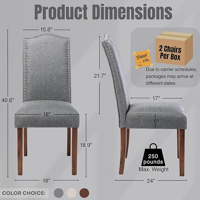 Stylish Upholstered Parsons Dining Chair with Silver Nailhead Trim and Sturdy Solid Wood Legs