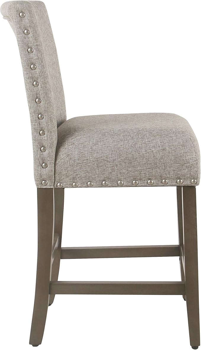 Homepop Home Decor | Backless Nailhead Trim Counter Height Bar Stools | 24 Inch Bar Stools | Decorative Home Furniture (Sterling Gray)