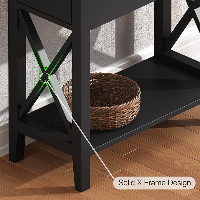 ChooChoo End Table, MDF Material Flip Top Narrow End Table with Drawer, Accent Small Side Table Nightstand for Living Room, Bedroom, and Small Spaces - Black