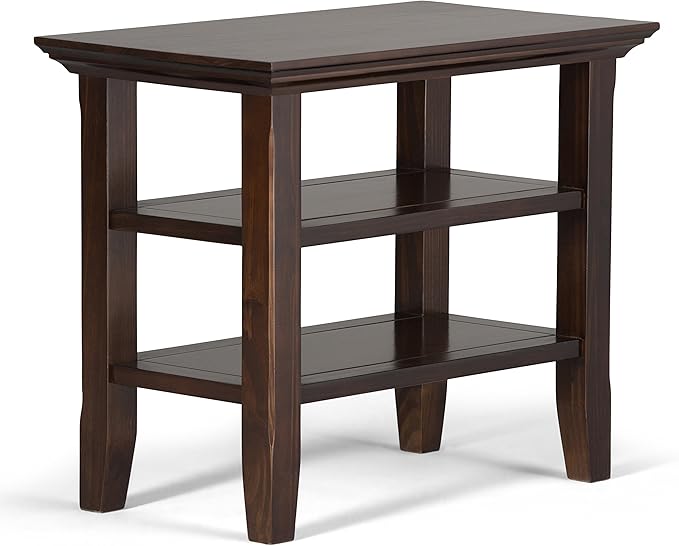 SIMPLIHOME Acadian 14-inch Wide Solid Wood Narrow End Table in Brunette Brown, Transitional-Style Side Table for Living Room, Bedroom, or Family Room with 2 Open Shelves