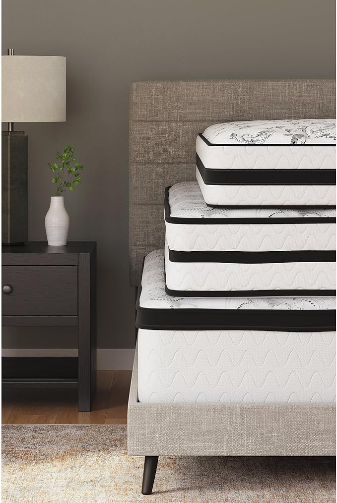 Signature Design by Ashley Queen Size Chime 10 Inch Medium Firm Hybrid Mattress with Cooling Gel Memory Foam for Pressure Relief, Fiberglass Free, Mattress In A Box