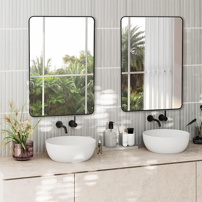 Delma Bathroom Vanity Mirror, Black Framed Bathroom Mirror for Over Sink, High-Definition Bathroom Mirror, Versatile Bathroom Vanity Mirror, Hangs Horizontally or Vertically(30x20, Black)