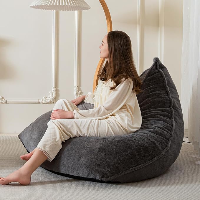 BYBYME Bean Bag Chairs Sherpa Lazy Sofa, Giant Beanbag Chairs for Adults, Teenagers with Stuffed High Density Foam Filling, Comfy Chair for Living Room, Bedroom