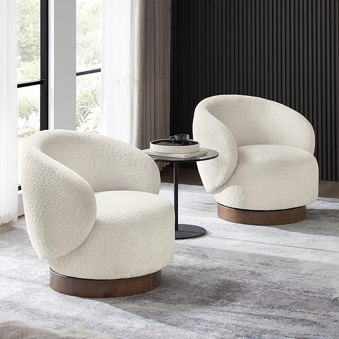 Swivel Accent Chair Round Barrel Armchair Upholstered Performance Fabric for Living Room Bedroom Waitingroom,2 Box,Cream