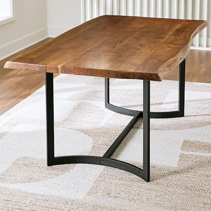 Signature Design by Ashley Fortmaine Contemporary Dining Table with Natural Live Edge, Light Brown & Black