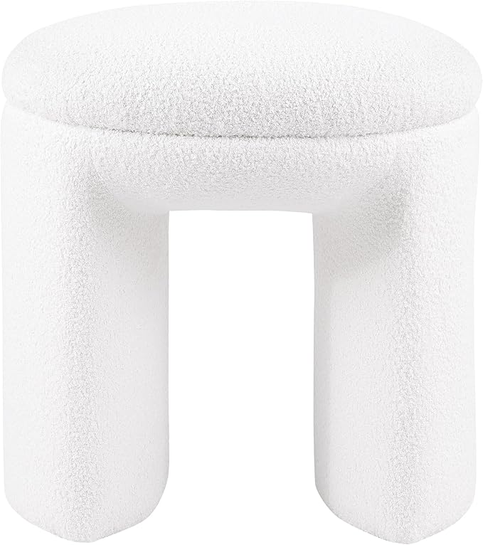 Furniture of America Rami Modern 18-inch Solid Wood Upholstered Ottoman with Pedestal Base, Vanity Stool Chair, Small Foot Stool for Bedroom, Living Room, Entryway, Beige
