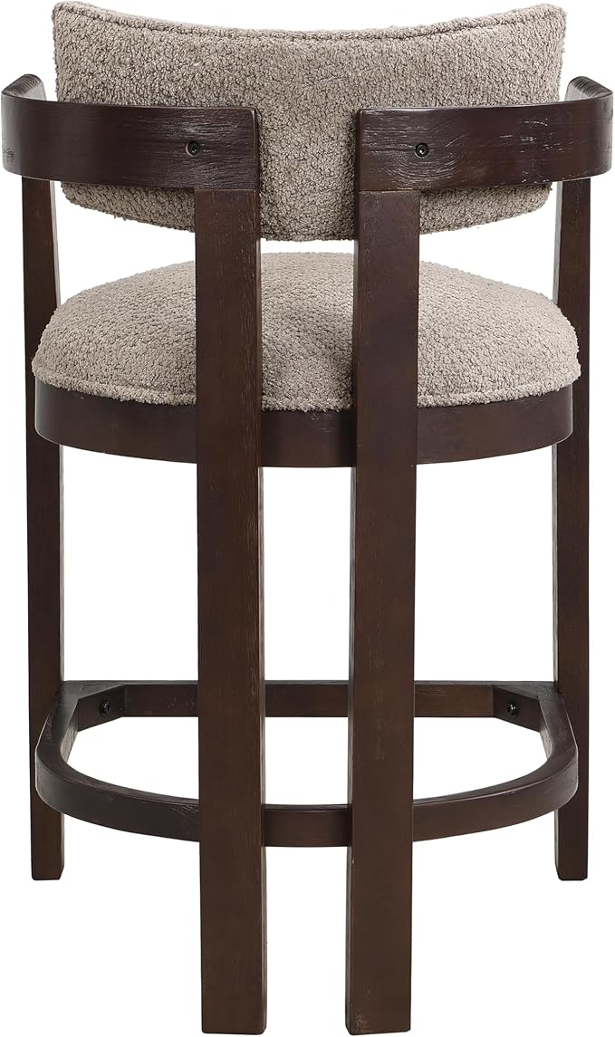Christopher Knight Home Set of 2 Ryland Modern 26" Counter Height Bar Stools, Fabric Upholstered Counter Stools,Wooden Kitchen Island Armchair with Footrest, Round Backrest, Soft Seating, Espresso