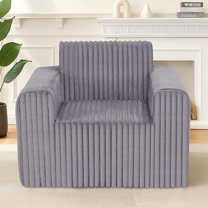 Giant Bean Bag Chair for Adults, Non-Slip Floor Sofa with High Backrest & Wider Armrest, Upgrade Whole Sponge Bean Bag Sofa Couch for Bedroom Living Room(Large,Grey,Stripe Plush)
