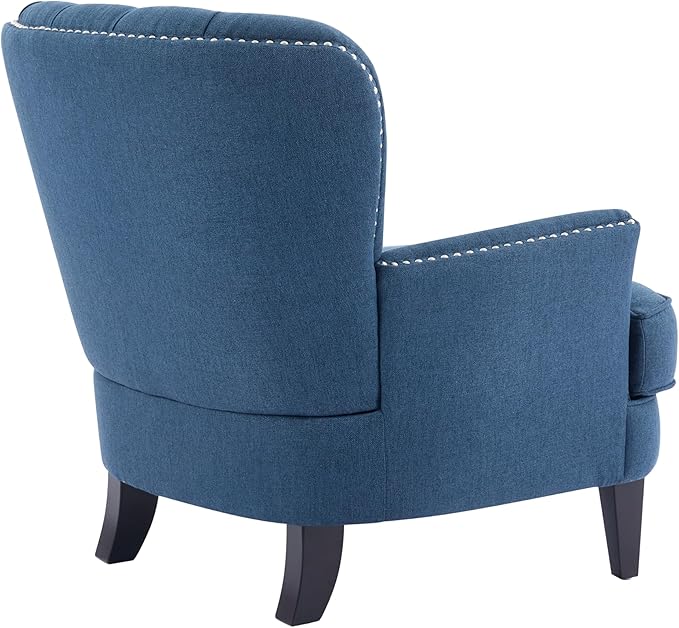 Ball & Cast Accent Chair,Mid-Century Lounge Living Room Chairs with Button Tufting,Upholstered Reading Accent Chair W/Solid Wood Legs and Curved Backrest,for Bedroom,Apartment,Navy Blue