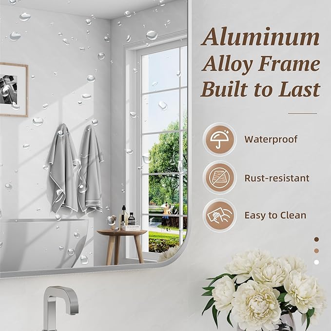 Bathroom Mirror 48" x 36", Large Rectangle Wall Mirror, Silver Metal Frame Wall Mounted Mirrors for Bathroom, Vanity, Bedroom, Entryway Decor(Horizontal/Vertical)