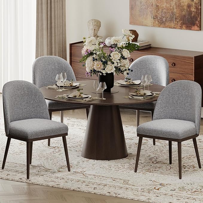 COLAMY Upholstered Dining Chairs Set of 4, Large Dining Room Kitchen Chairs with High Back and Deep Seat, Modern Fabric Dinner Chairs with Wood Legs, Dark Grey