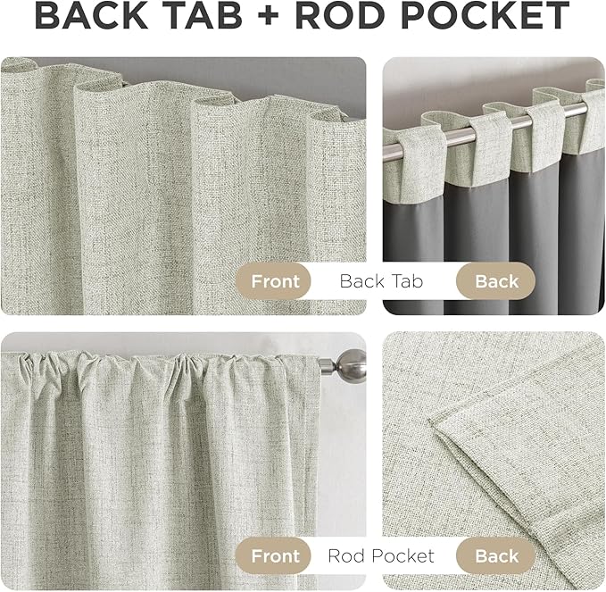Joydeco 100% Blackout Curtains for Bedroom - Natural Linen Curtains 66" W x 108" L Long, Thermal Insulated 2 Panels Light Beige. Room Darkening Light Blocking Drapes for Living Room