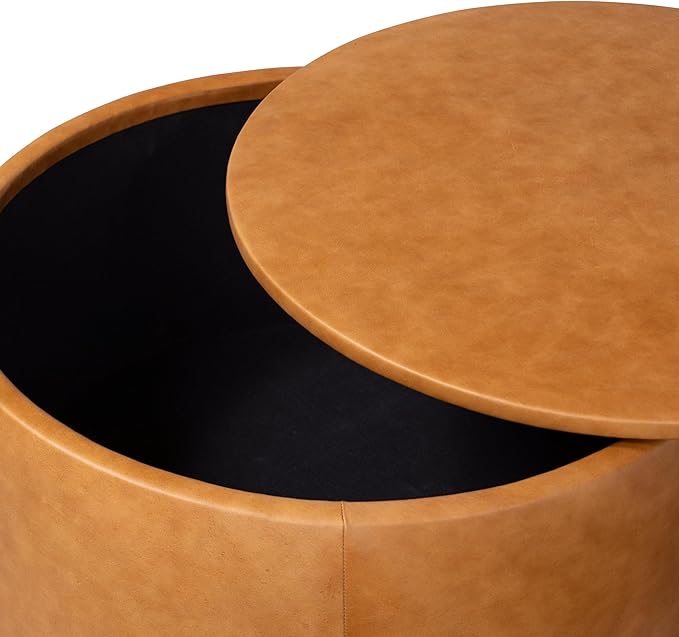 POLY & BARK Herve Storage Ottoman in Cognac Tan