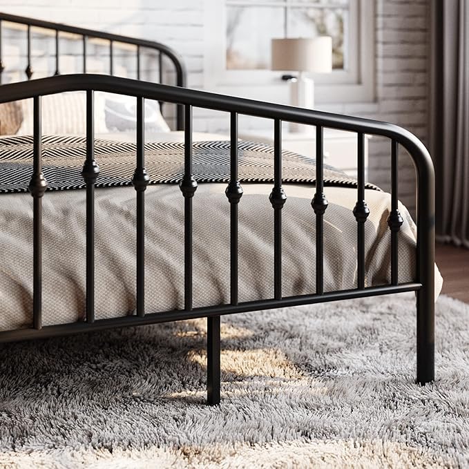 SHA CERLIN Full Size Metal Platform Bed Frame with Victorian Style Wrought Iron-Art Headboard/Footboard, No Box Spring Required, Black