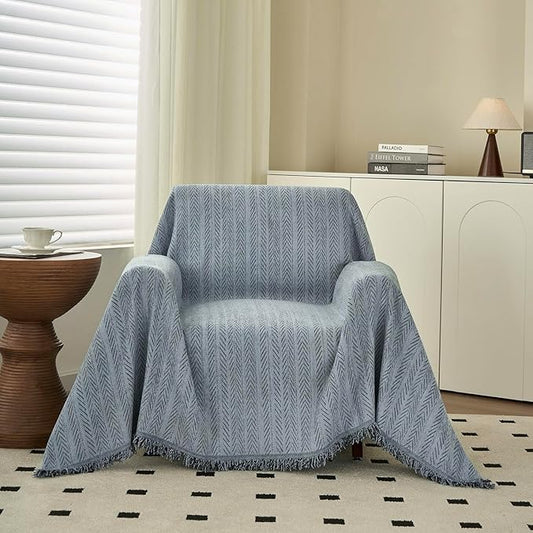 Nobildonna Sofa Chair Cover Waterproof Soft Thicken Chenille Cushion Couch Cover with Tassels,Washable Sofa Slipcovers for Armchair Recliner Sectional Furniture Protector,Dusty Blue 71"x71"