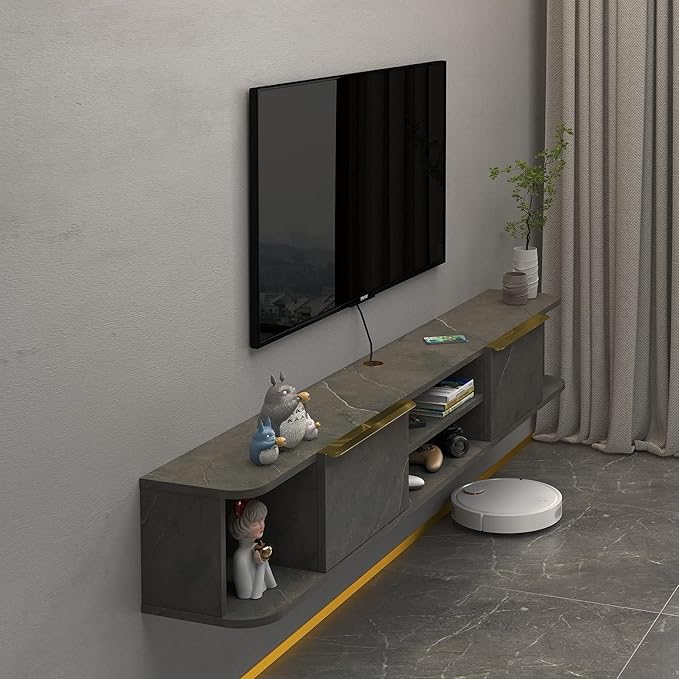 Pmnianhua Floating TV Stand with 2 Drawers,70'' Wall Mounted Floating TV Shelf,Floating Shelf for Under TV,Floating TV Unit with Cabinets for Bedroom Living Room(Grey)