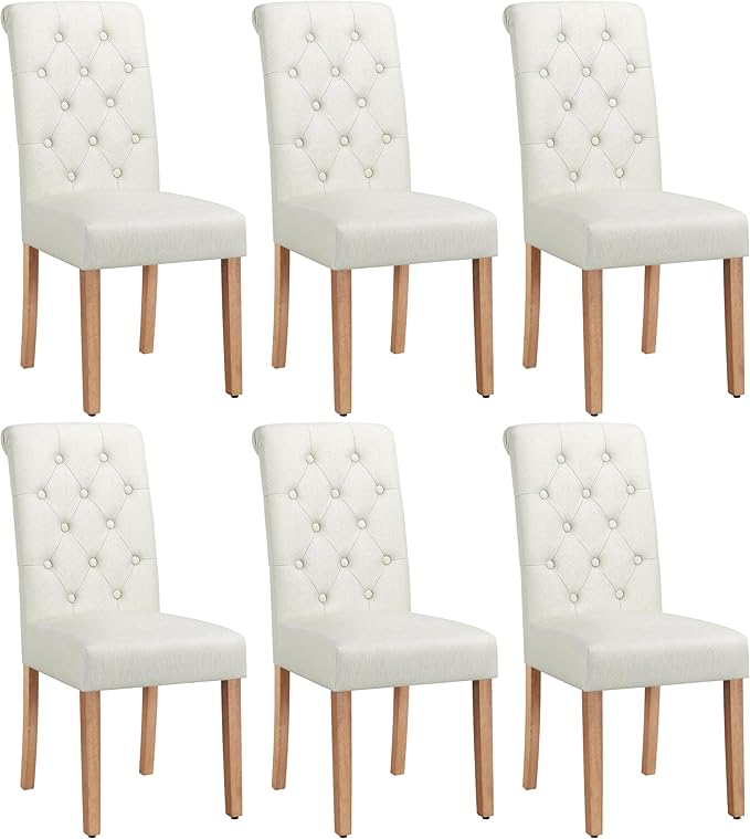 Yaheetech Dining Chairs Set of 6 Fabric Upholstered Dining Room Chairs with Button Tufted High Back and Solid Wood Legs for Kitchen/Living Room/Restaurant, Modern Style, Beige